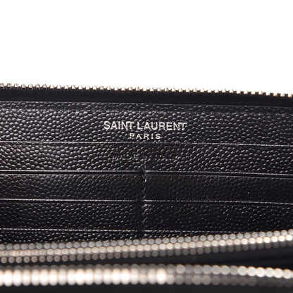 Saint Laurent Grain De Poudre Matelasse Chevron Monogram Zip Around Wallet Black 6 of 7
