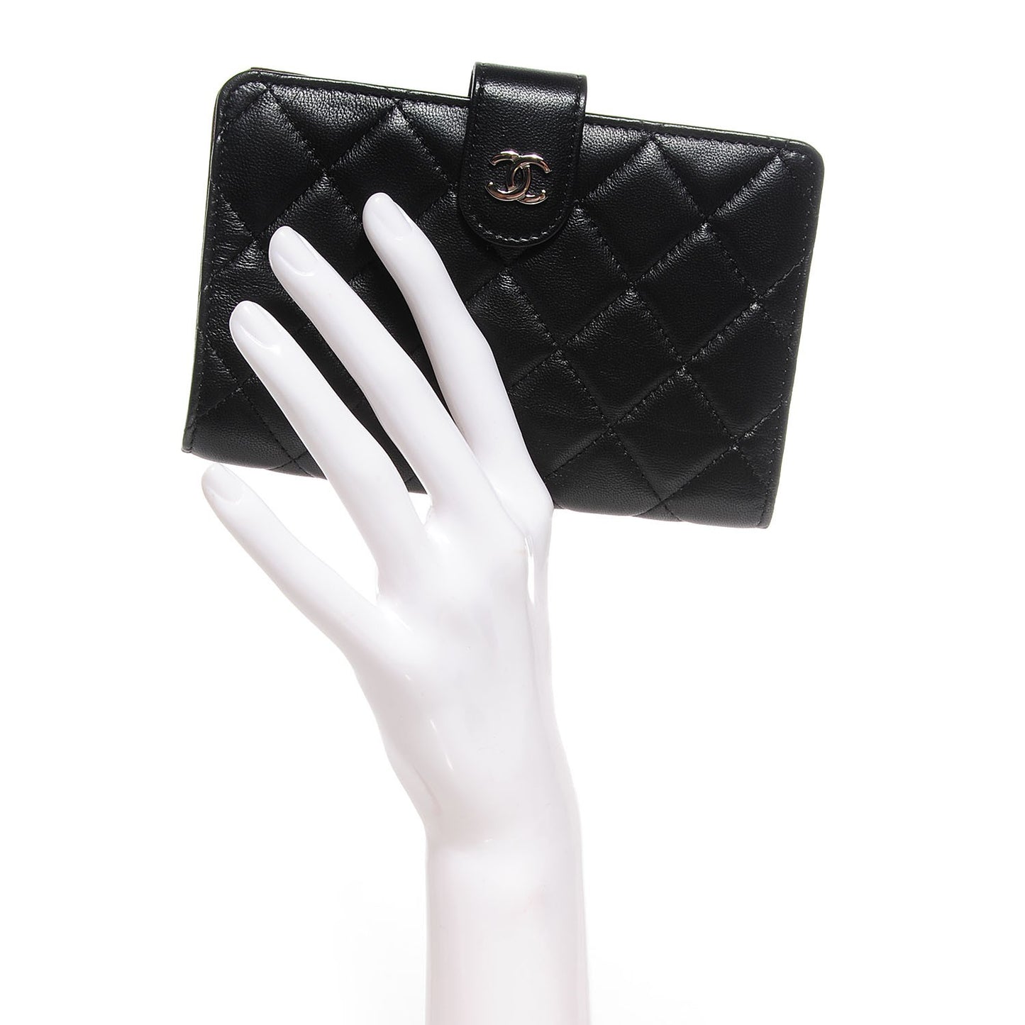 Lambskin Quilted Large Zip Pocket Wallet Black