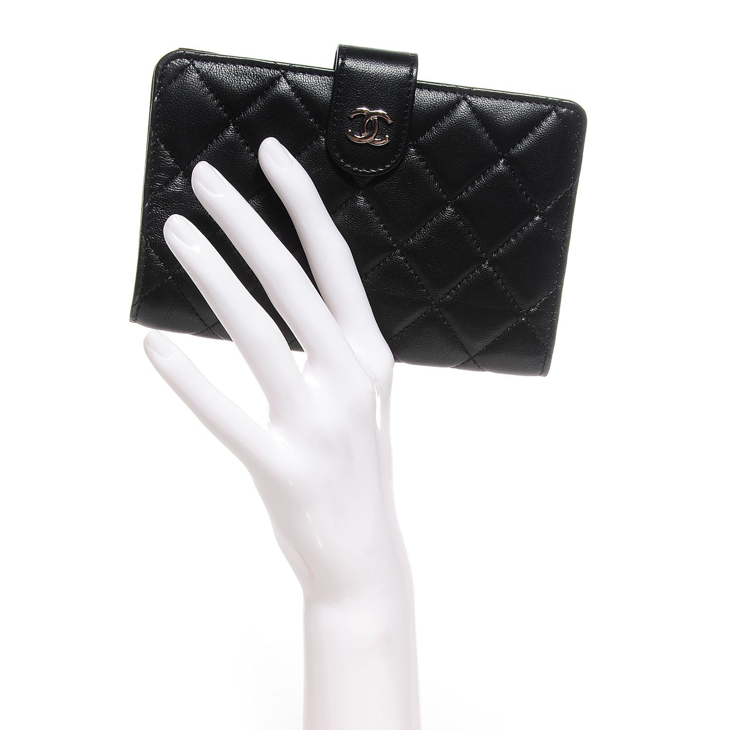 Chanel Lambskin Quilted Large Zip Pocket Wallet Black 2 of 10