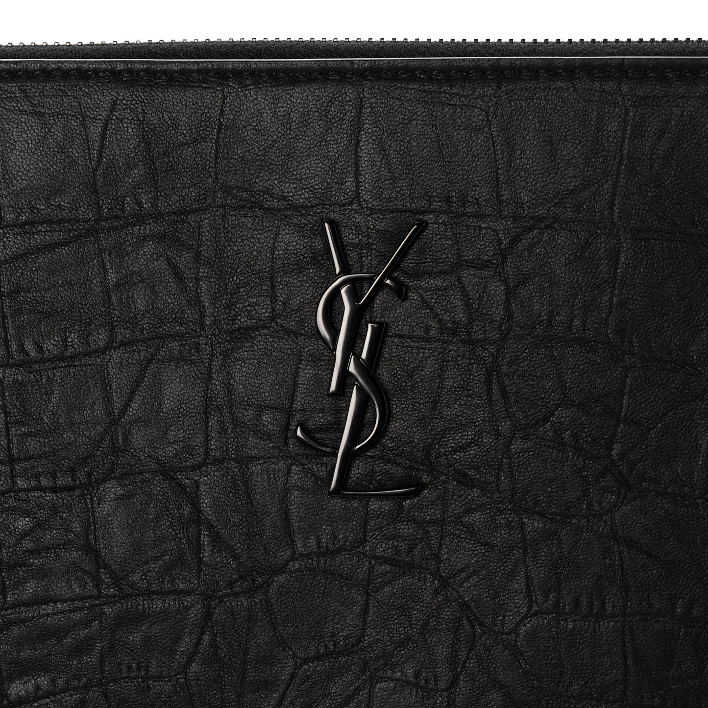 Calfskin Crocodile Embossed Monogram iPad Case Black