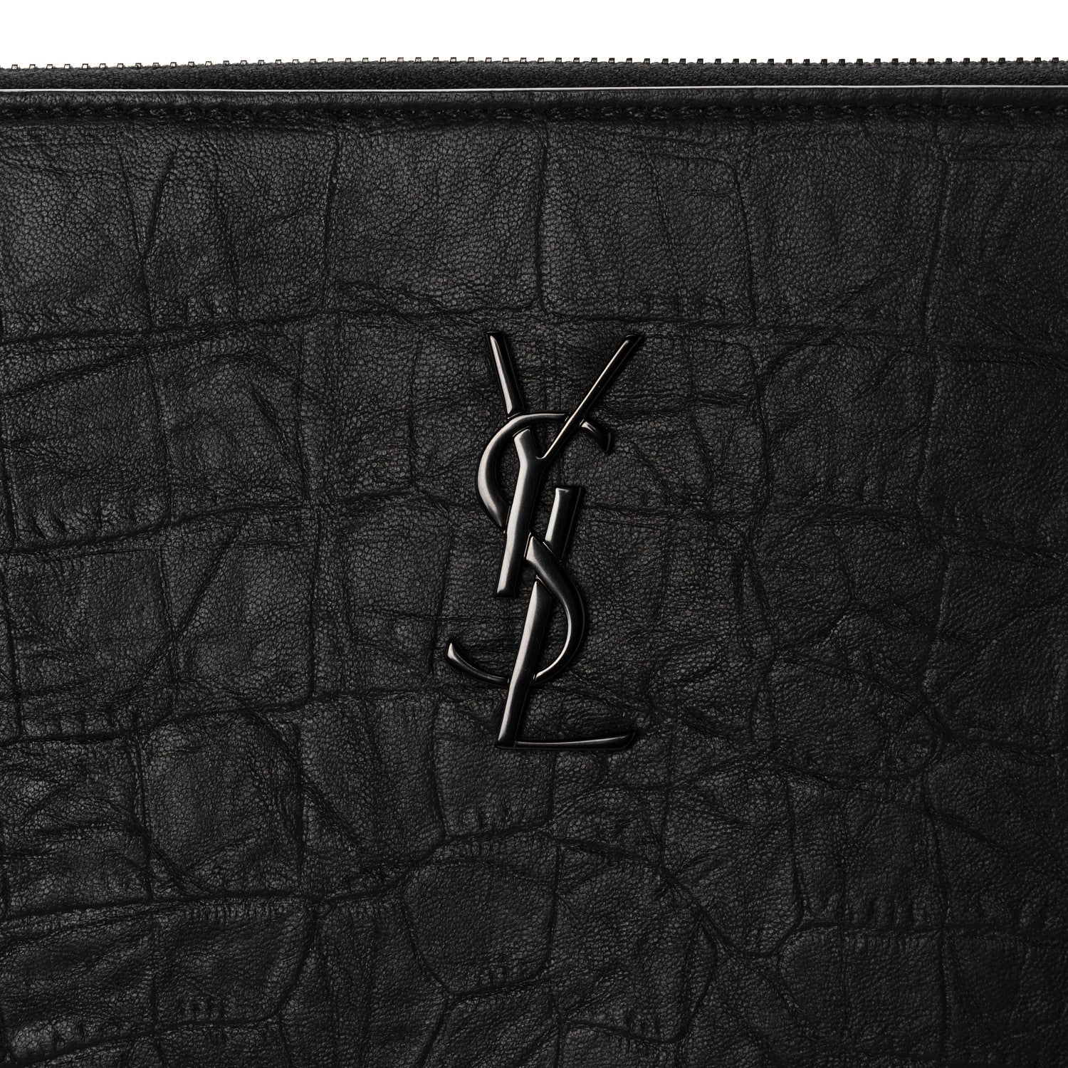 Saint Laurent Calfskin Crocodile Embossed Monogram iPad Case Black 8 of 10