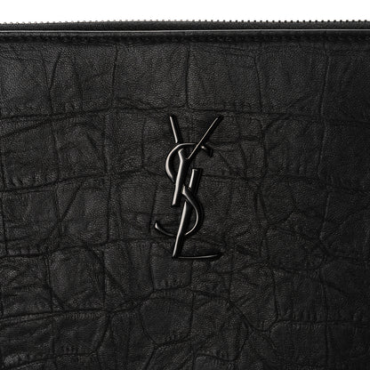 Saint Laurent Calfskin Crocodile Embossed Monogram iPad Case Black 8 of 10