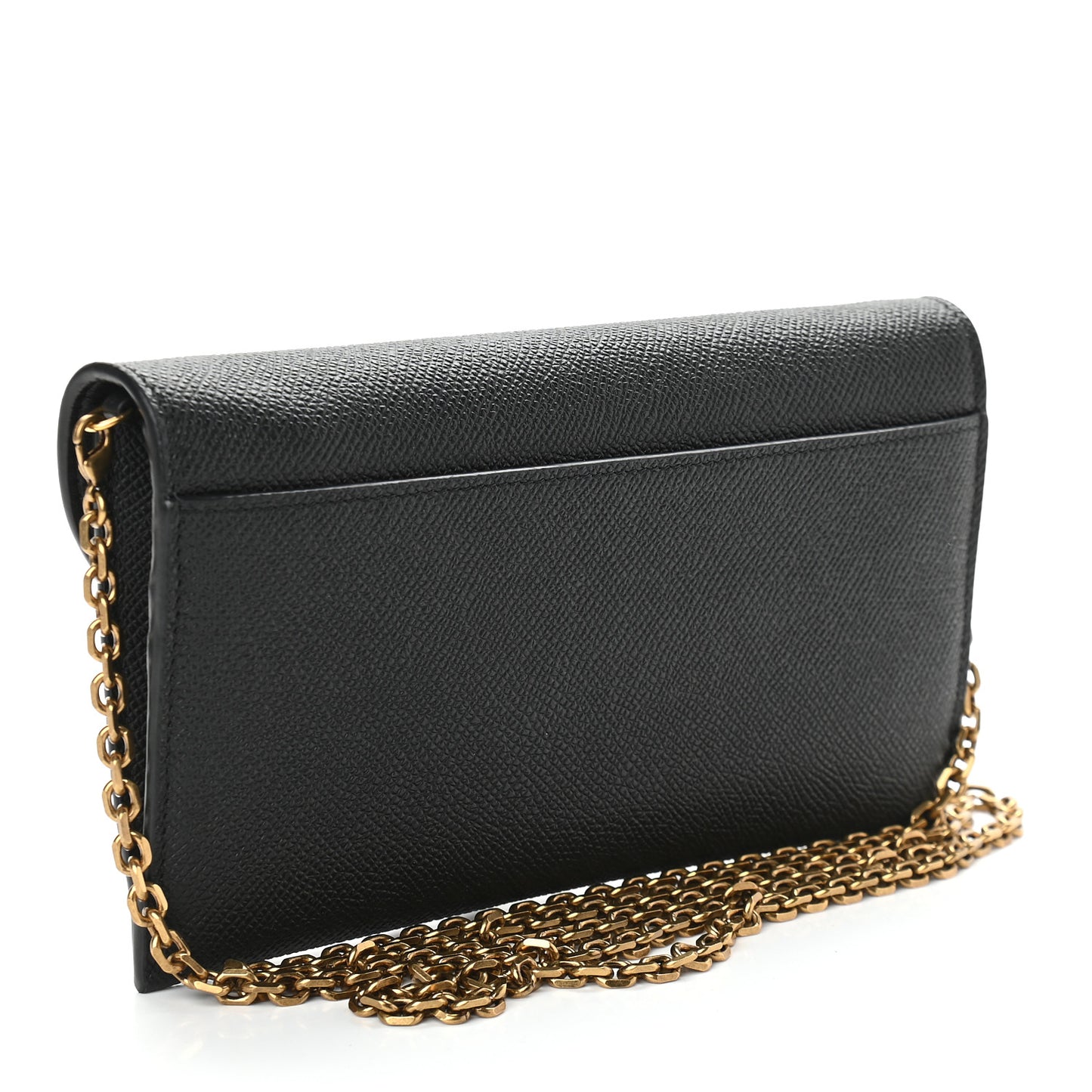 Grained Calfskin Saddle Chain Wallet Pouch Black