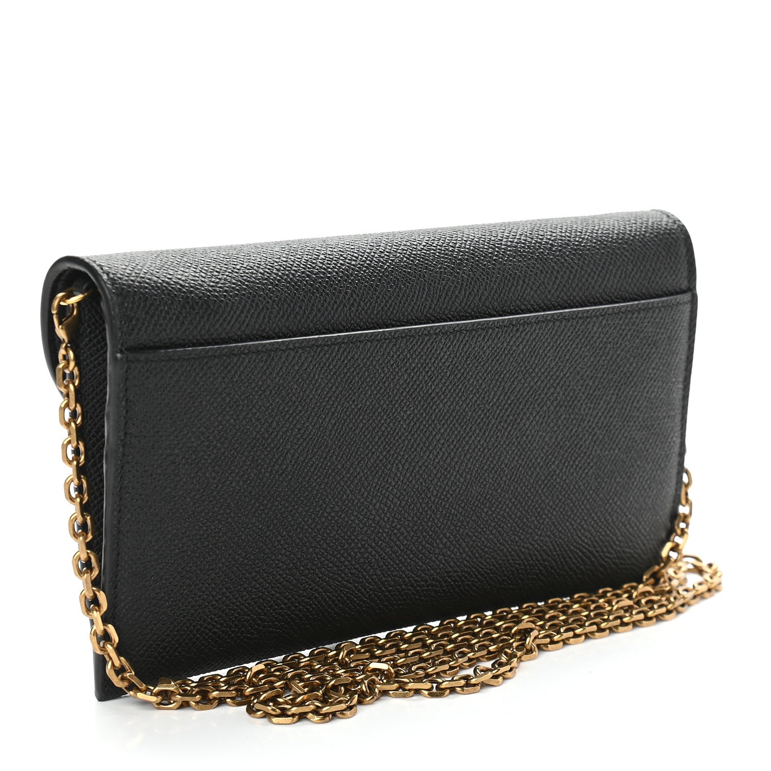 Christian Dior Grained Calfskin Saddle Chain Wallet Pouch Black 4 of 12