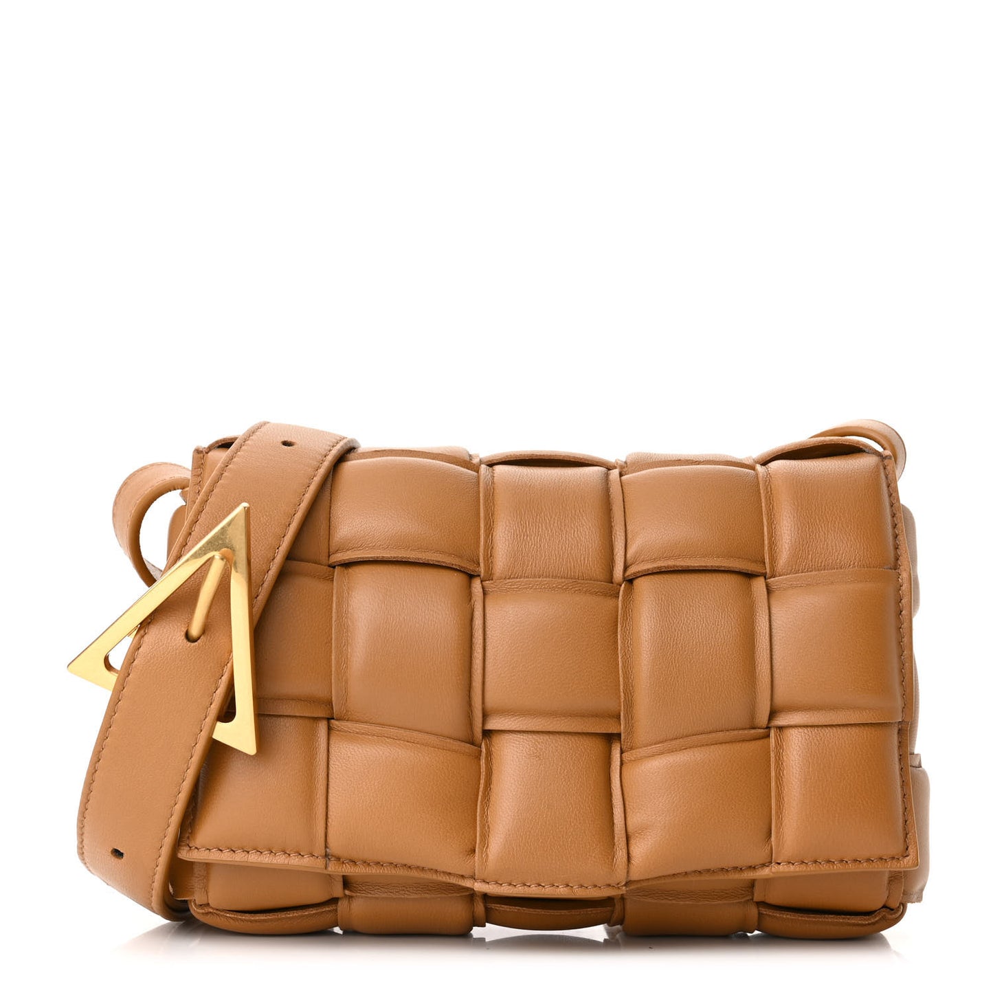 Nappa Maxi Intreccio Small Padded Cassette Crossbody Bag Camel
