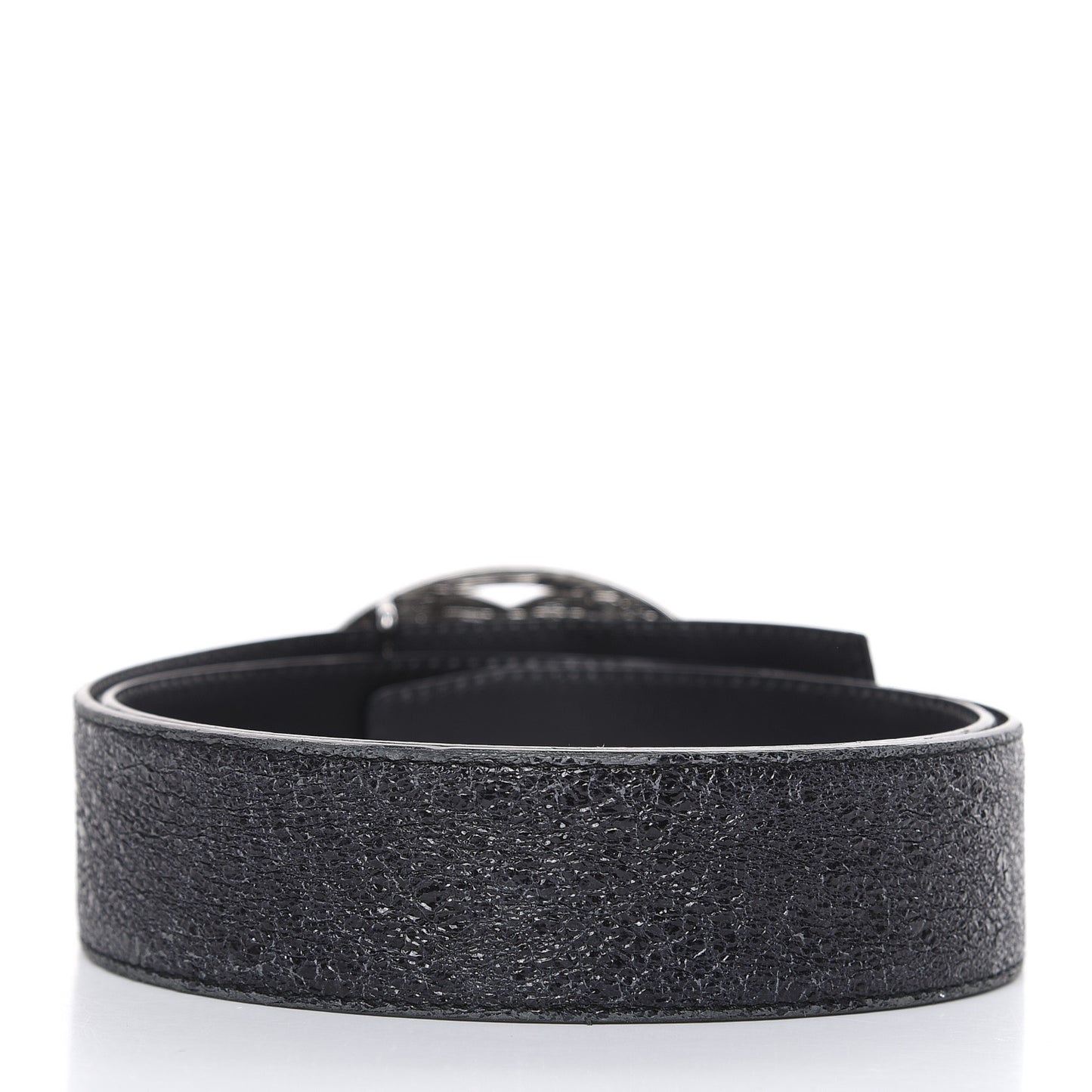 Metallic Crackled Calfskin CC Belt 80 32 Black