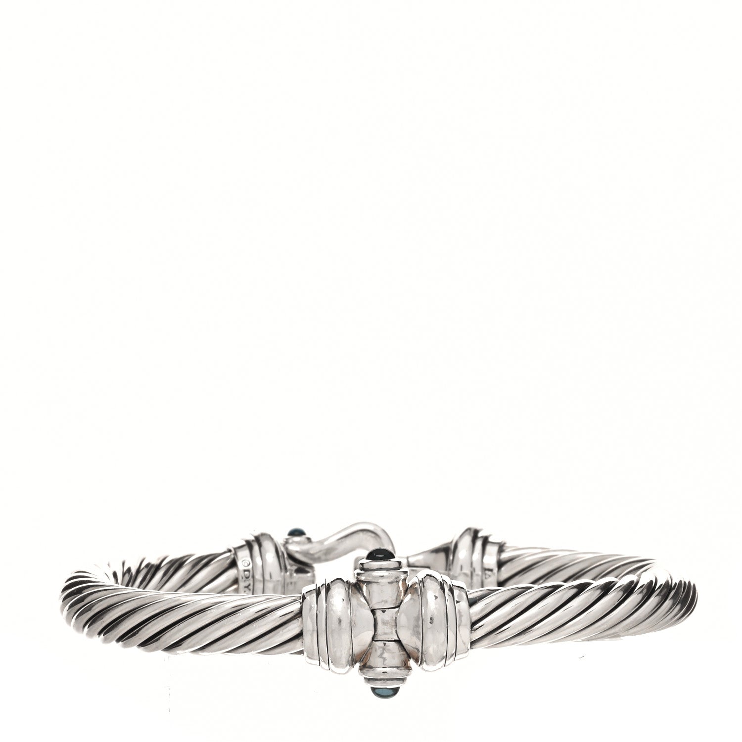 David Yurman Sterling Silver Diamond Hampton Blue Topaz 7mm Cable Buckle Bracelet 2 of 4