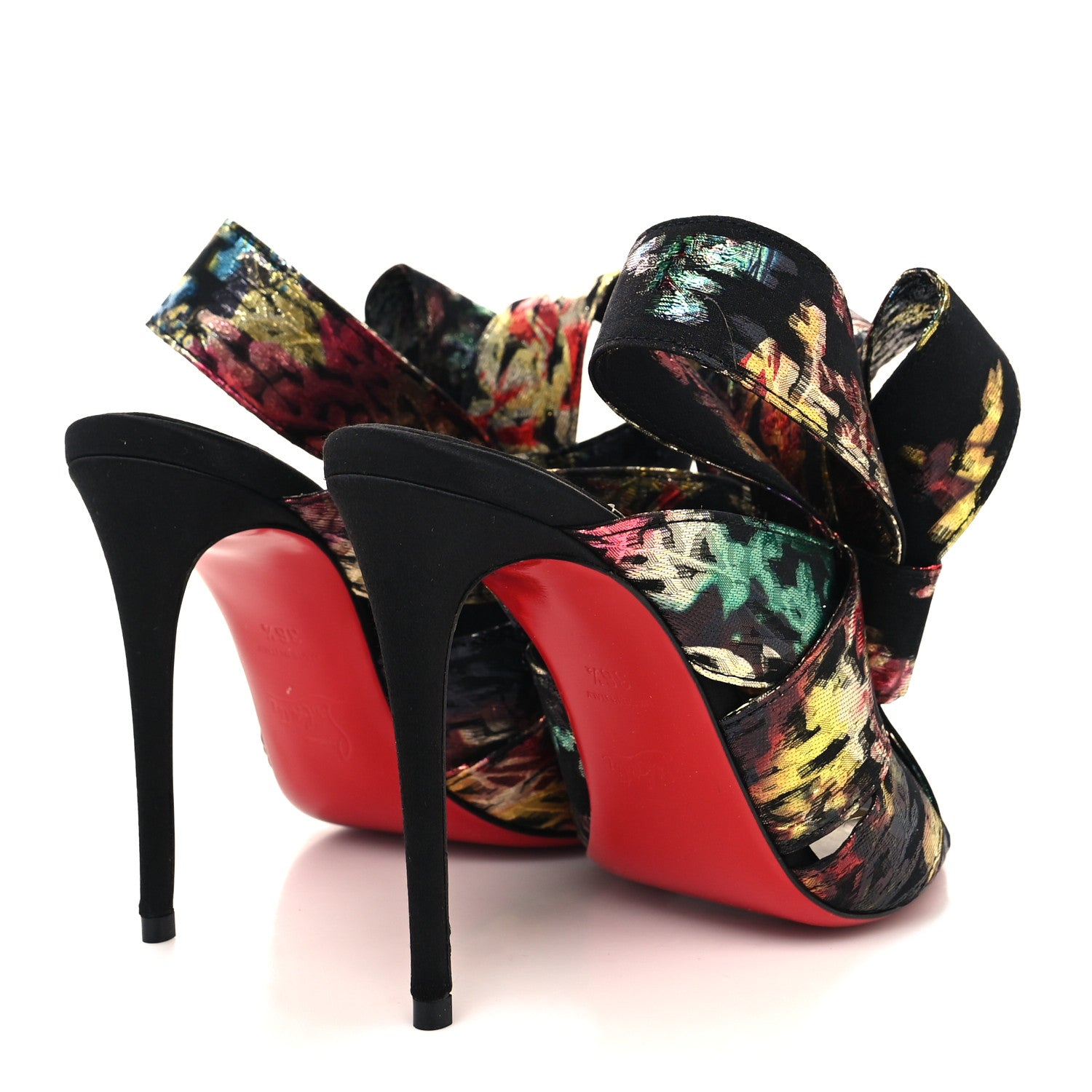 Christian Louboutin Metallic Brocade Bow Samouraissa 100 Mule Sandals 36.5 Black Multicolor 4 of 9