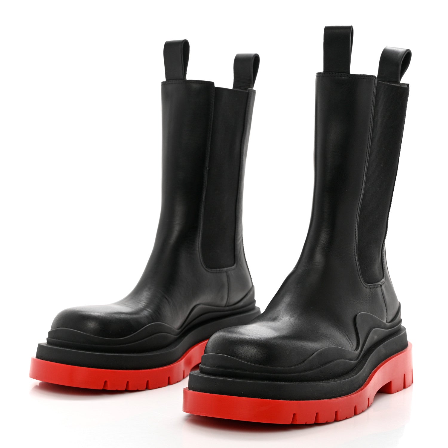 Bottega Veneta Calfskin The Tire Chelsea Boots 39 Black Bright Red 3 of 10