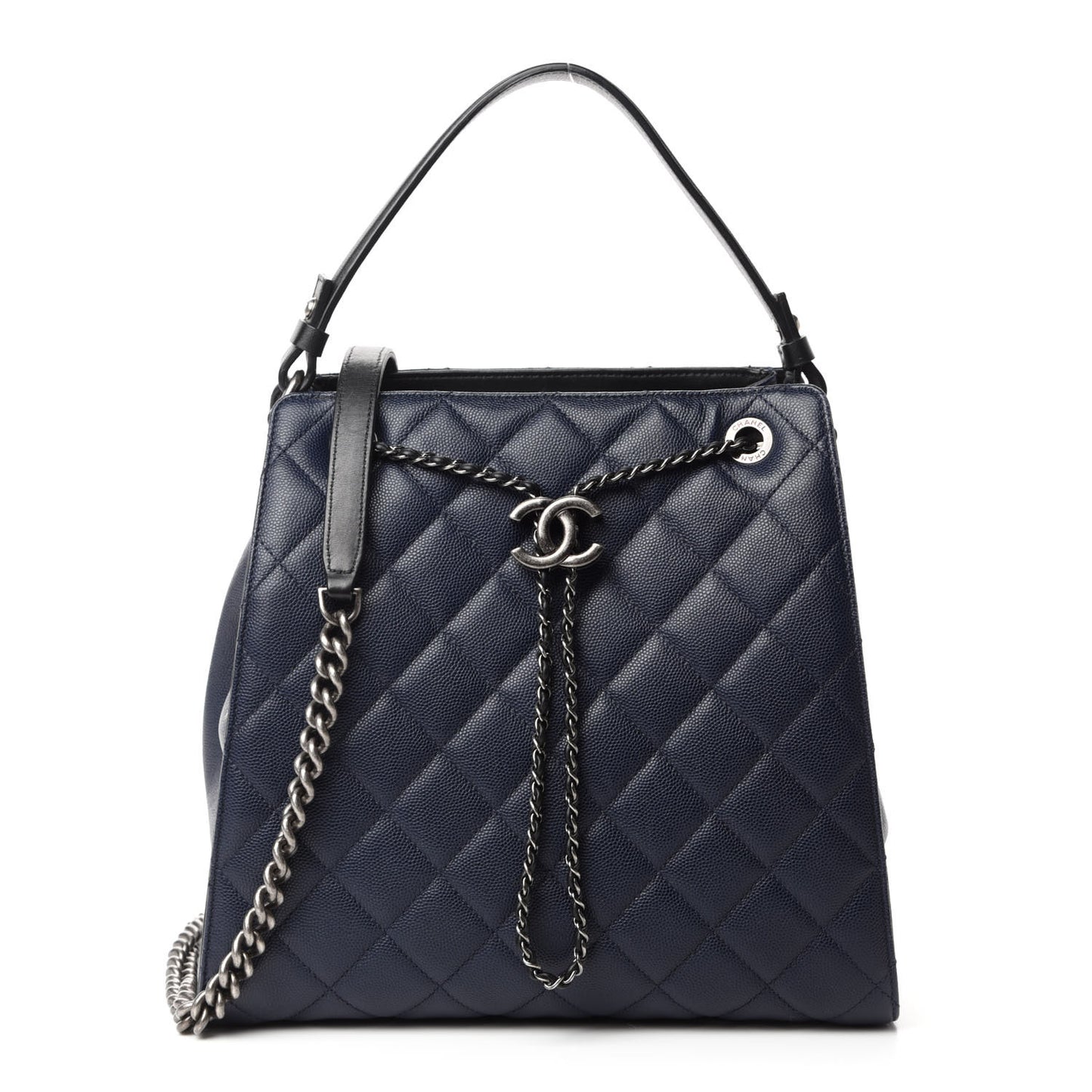 Caviar Quilted Medium CC Bucket Bag Dark Blue