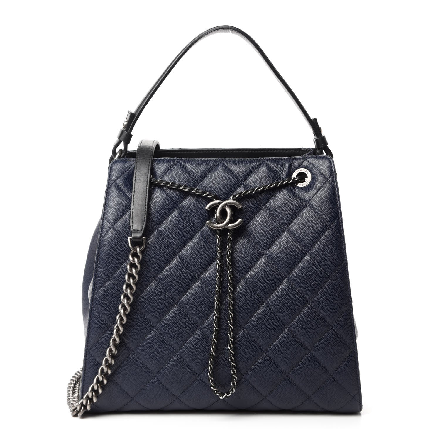 Chanel Caviar Quilted Medium CC Bucket Bag Dark Blue 1 of 10