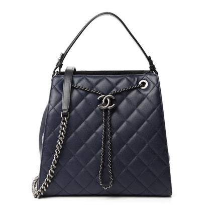 Chanel Caviar Quilted Medium CC Bucket Bag Dark Blue 1 of 10