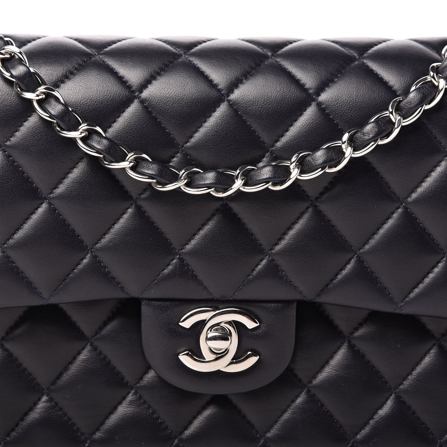 Lambskin Quilted Medium Double Flap Dark Navy