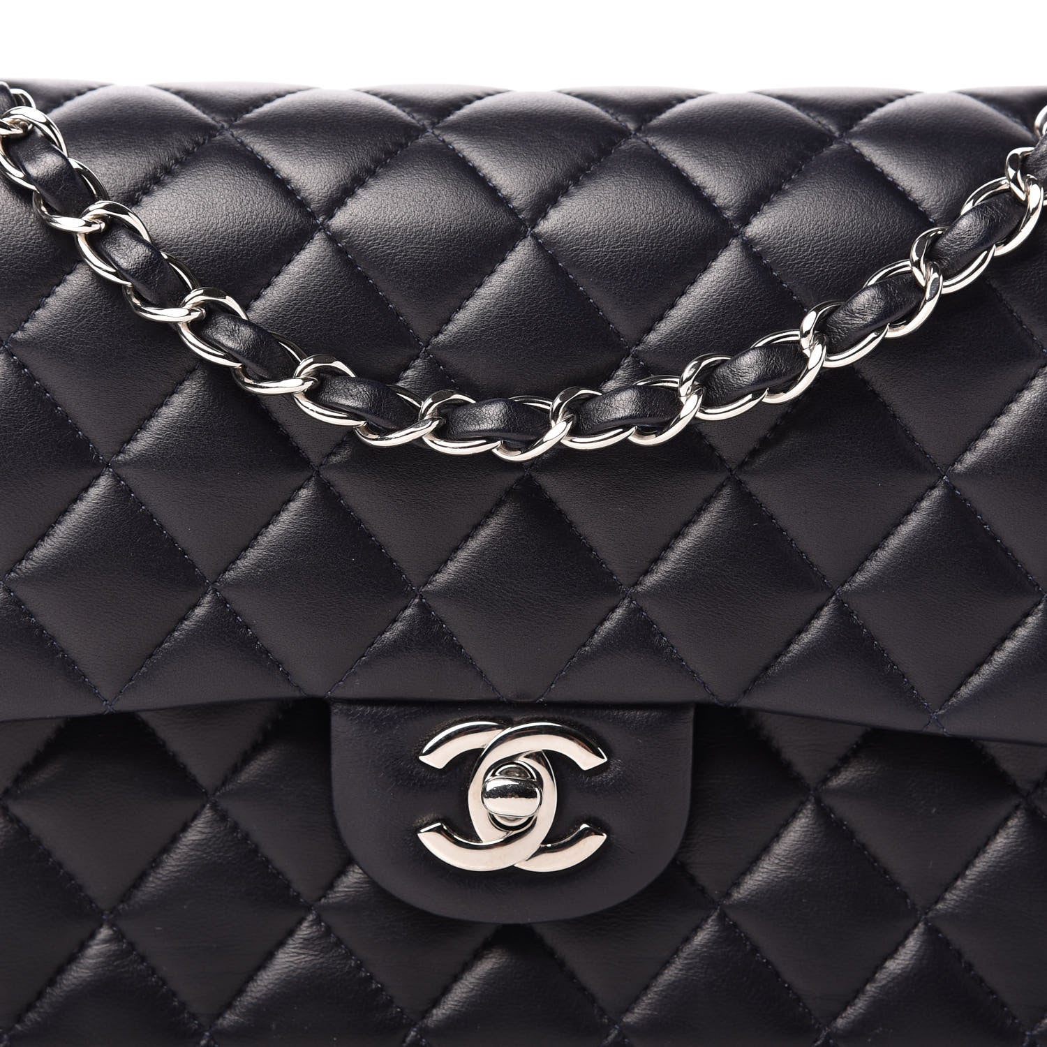 Chanel Lambskin Quilted Medium Double Flap Dark Navy 10 of 11
