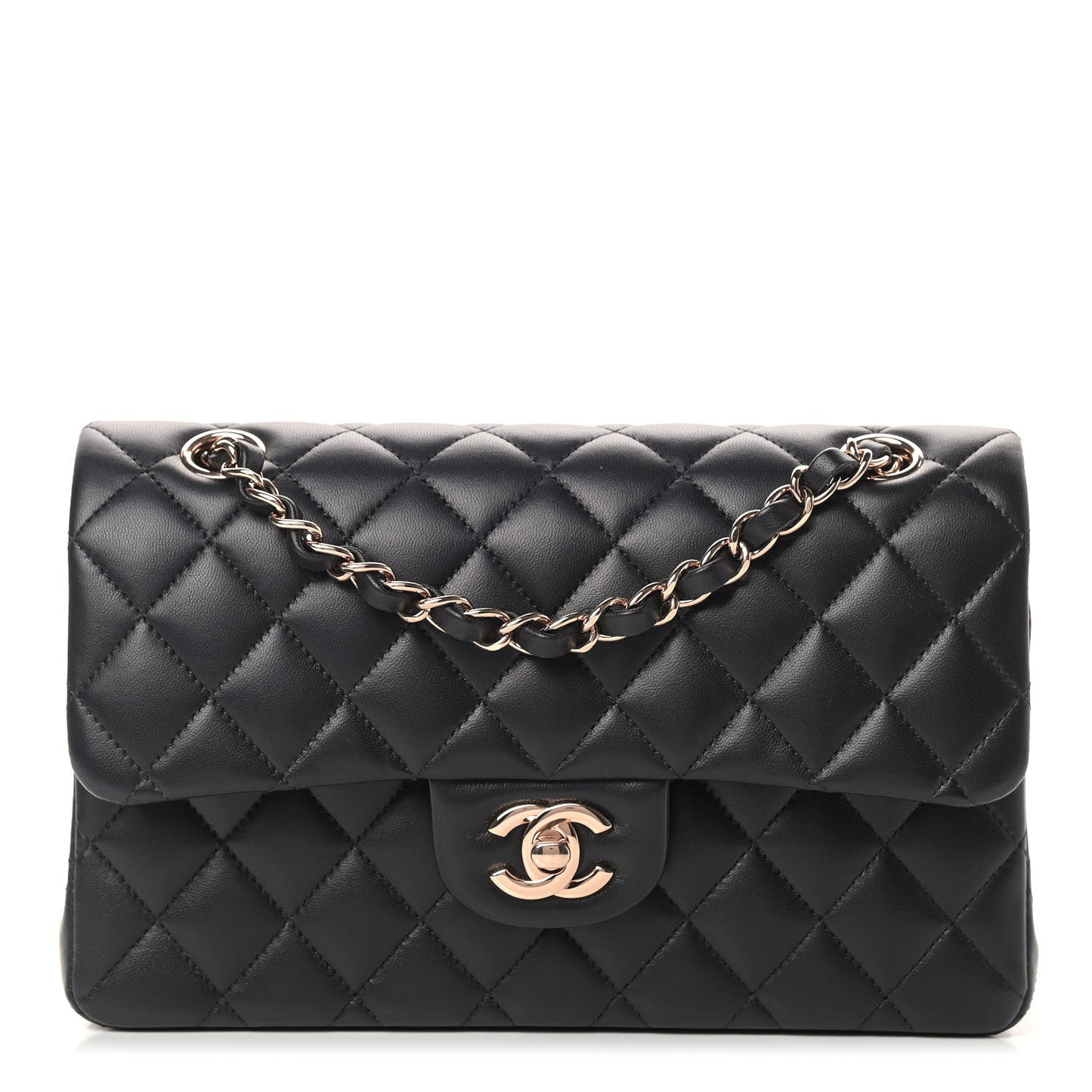 Lambskin Quilted Small Double Flap Black