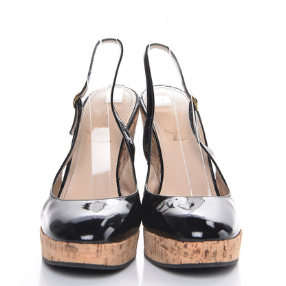 Saint Laurent Patent Cork Lili 100 Wedge Sandals 37 Black 2 of 13
