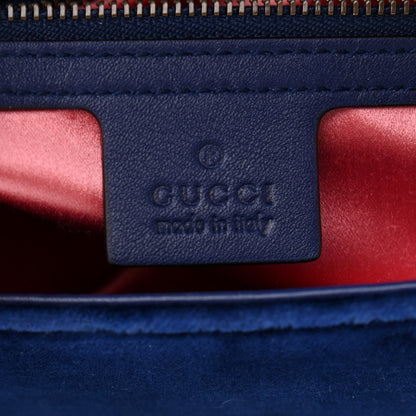 Gucci Velvet Matelasse Deer Embroidered Small GG Marmont Shoulder Bag Cobalt 6 of 12