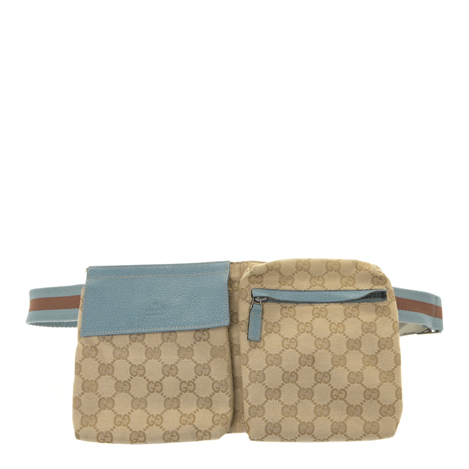 Gucci GG Monogram Web Double Pocket Belt Bag Blue 1 of 11
