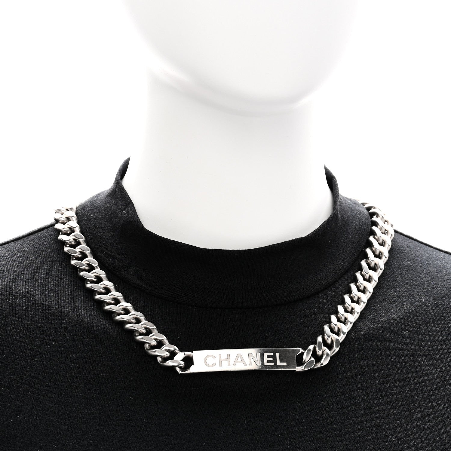 Chanel Oversized Chain Logo Short Necklace Silver 2 of 5