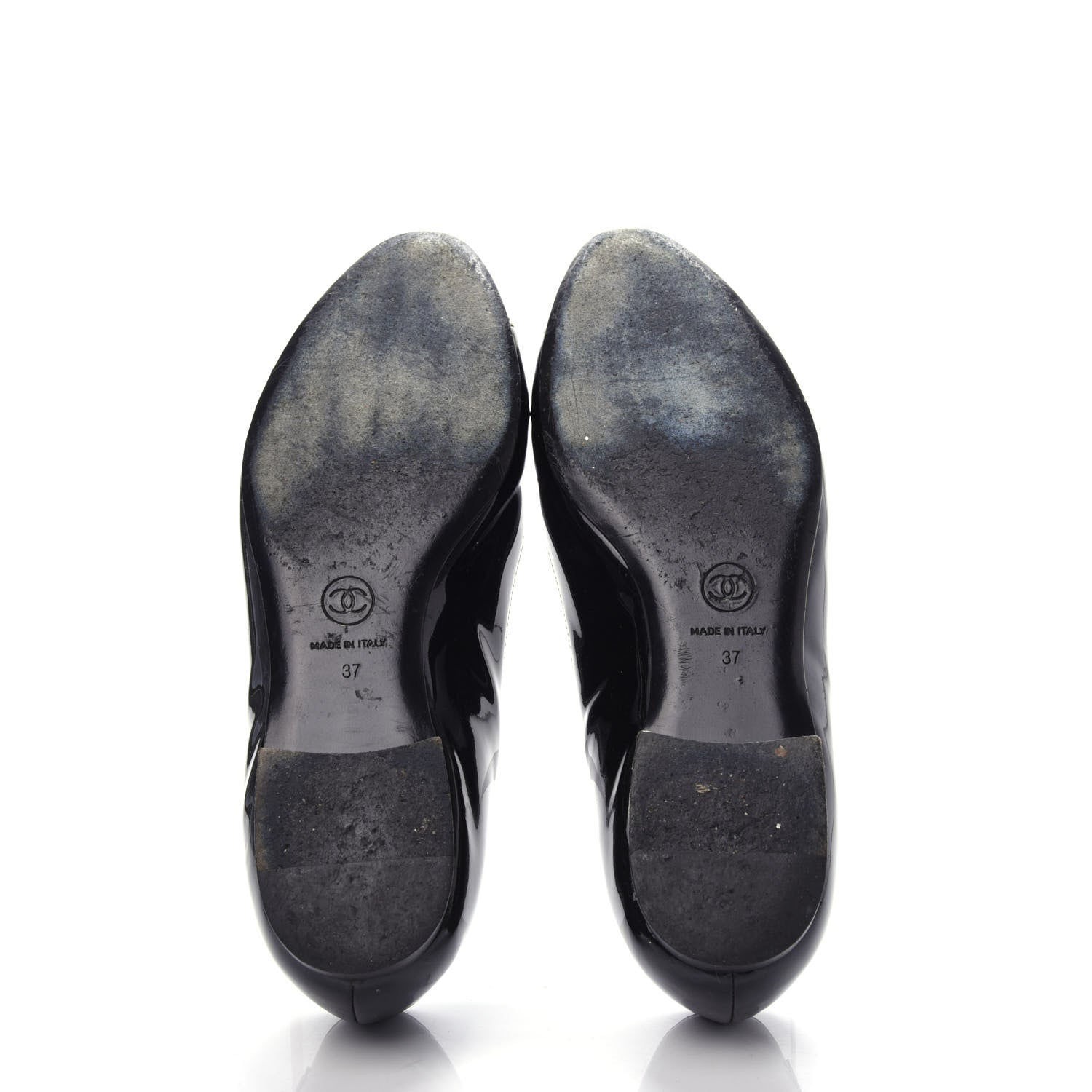 Chanel Patent Cap Toe Ballerina Flats 37 Black White 5 of 14