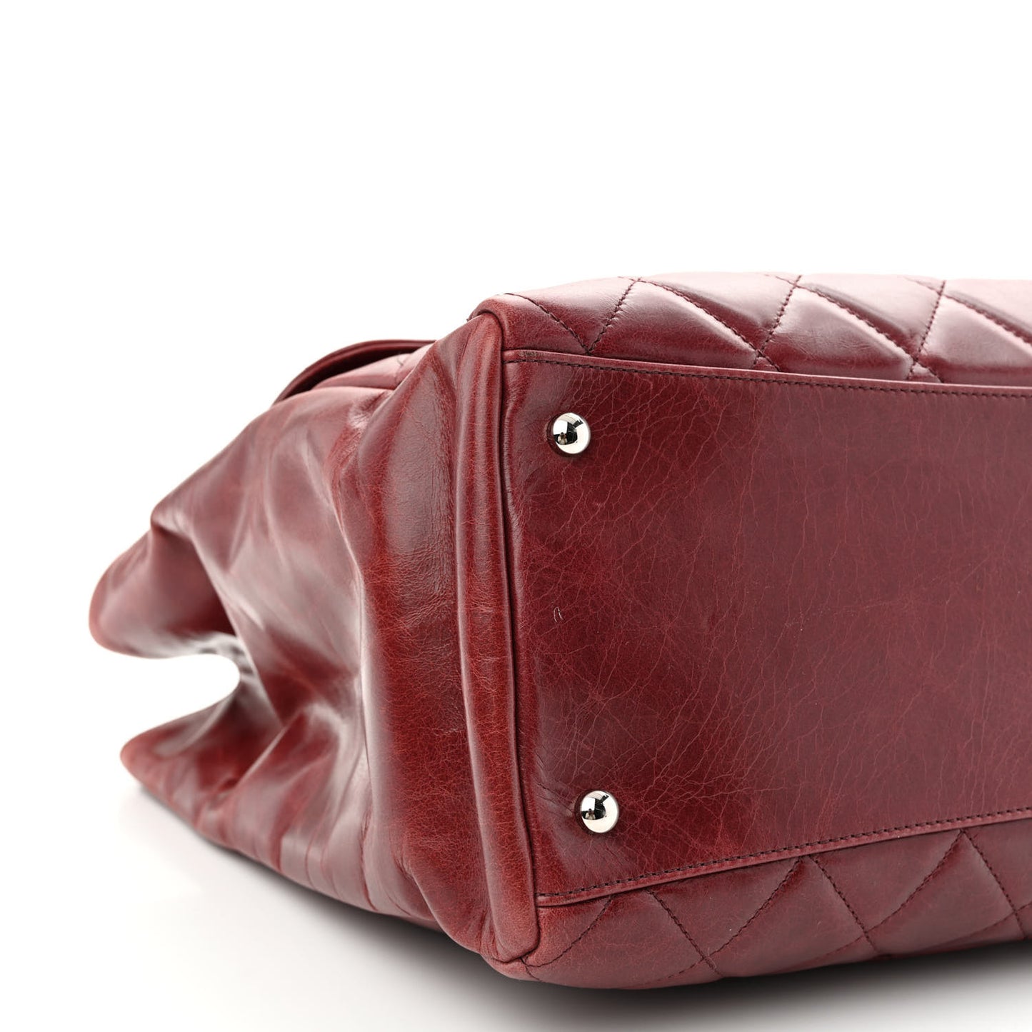 Glazed Calfskin Quilted Large CC Delivery Tote Burgundy