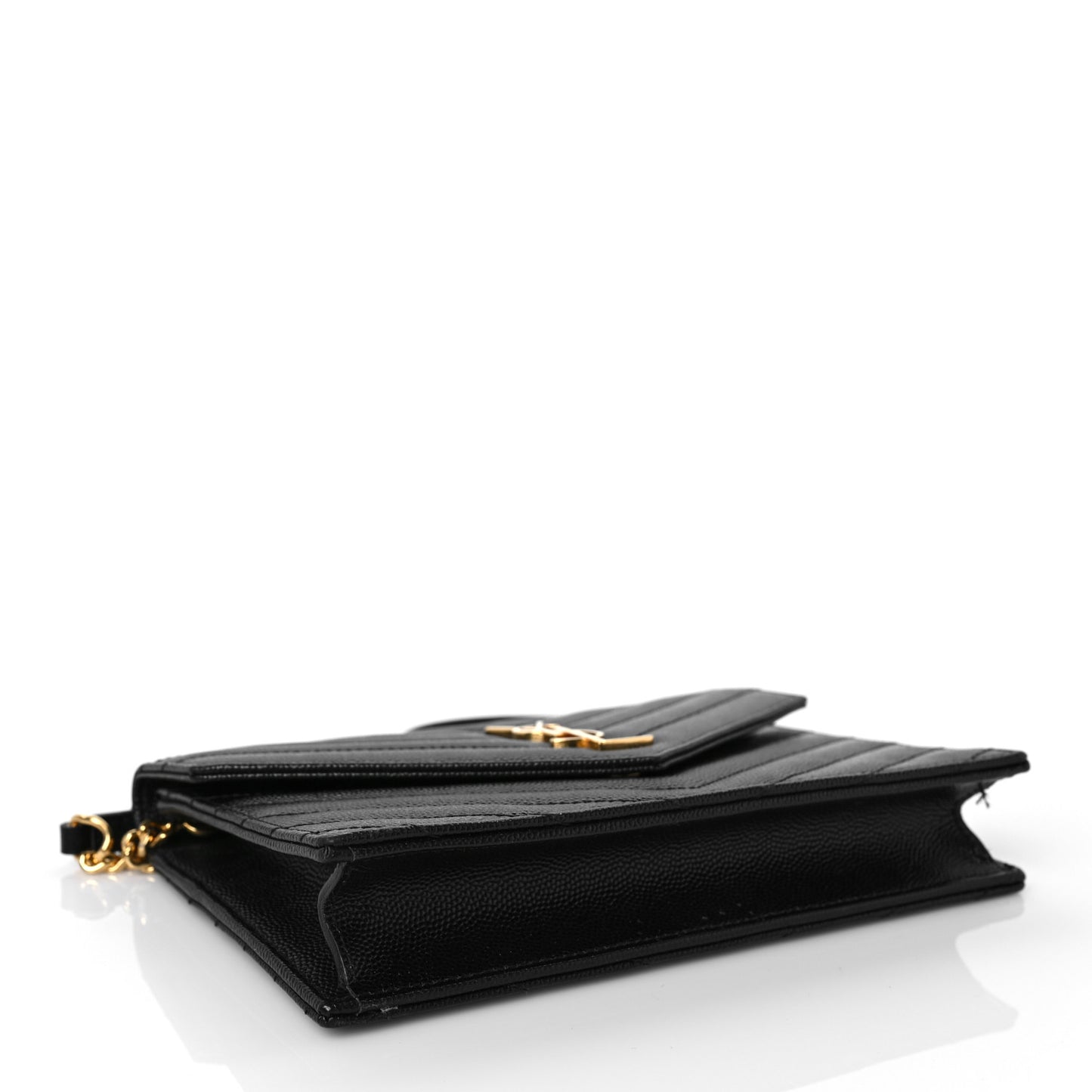 Grain De Poudre Matelasse Chevron Monogram Envelope Chain Wallet Black