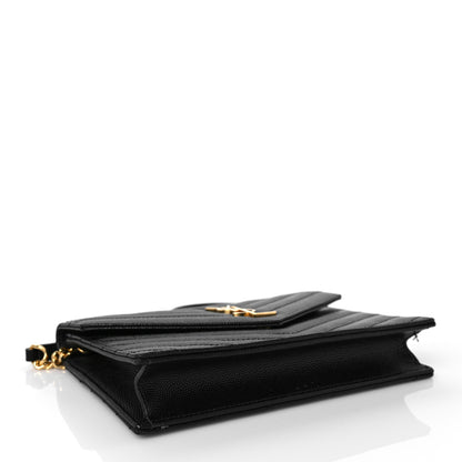 Saint Laurent Grain De Poudre Matelasse Chevron Monogram Envelope Chain Wallet Black 8 of 8