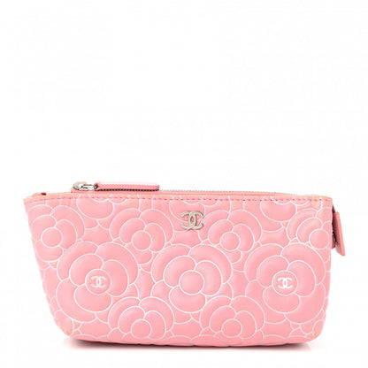 Chanel Lambskin Camellia Embossed Cosmetic Pouch Pink 1 of 9