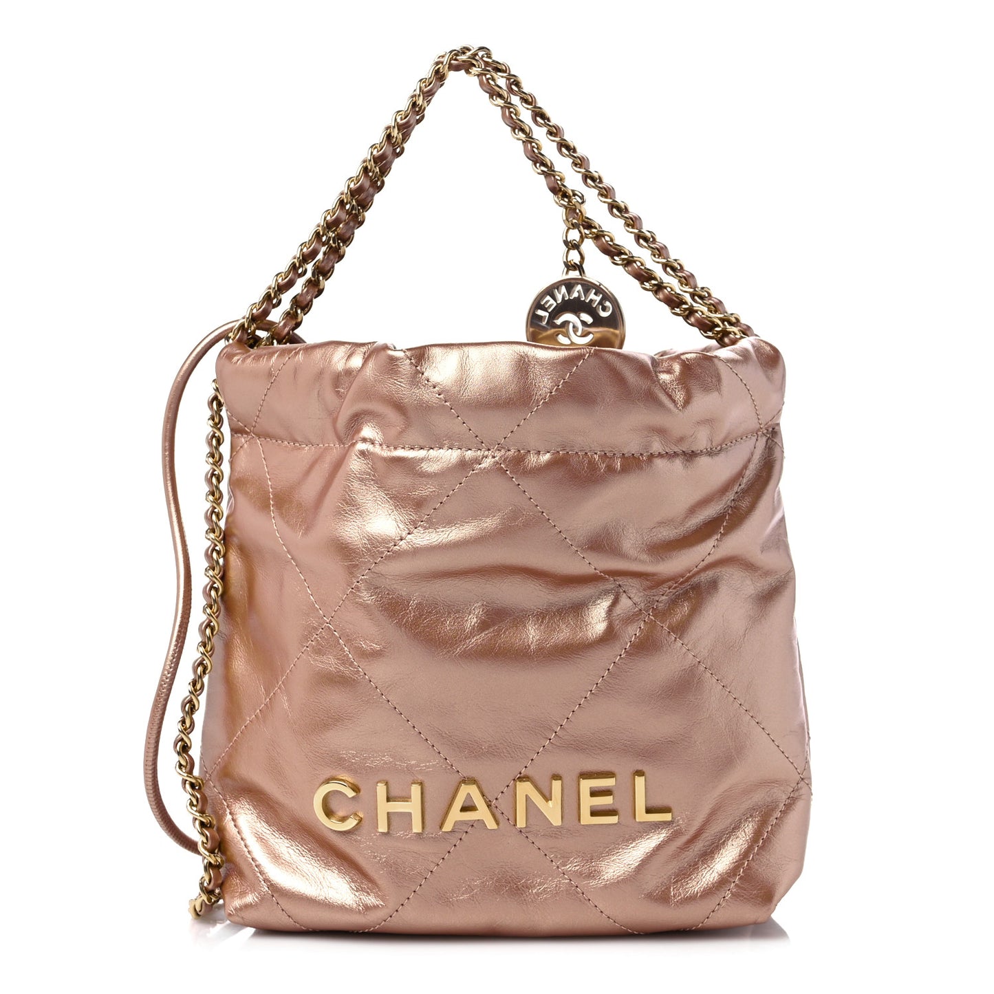 Metallic Calfskin Quilted Mini Chanel 22 Copper