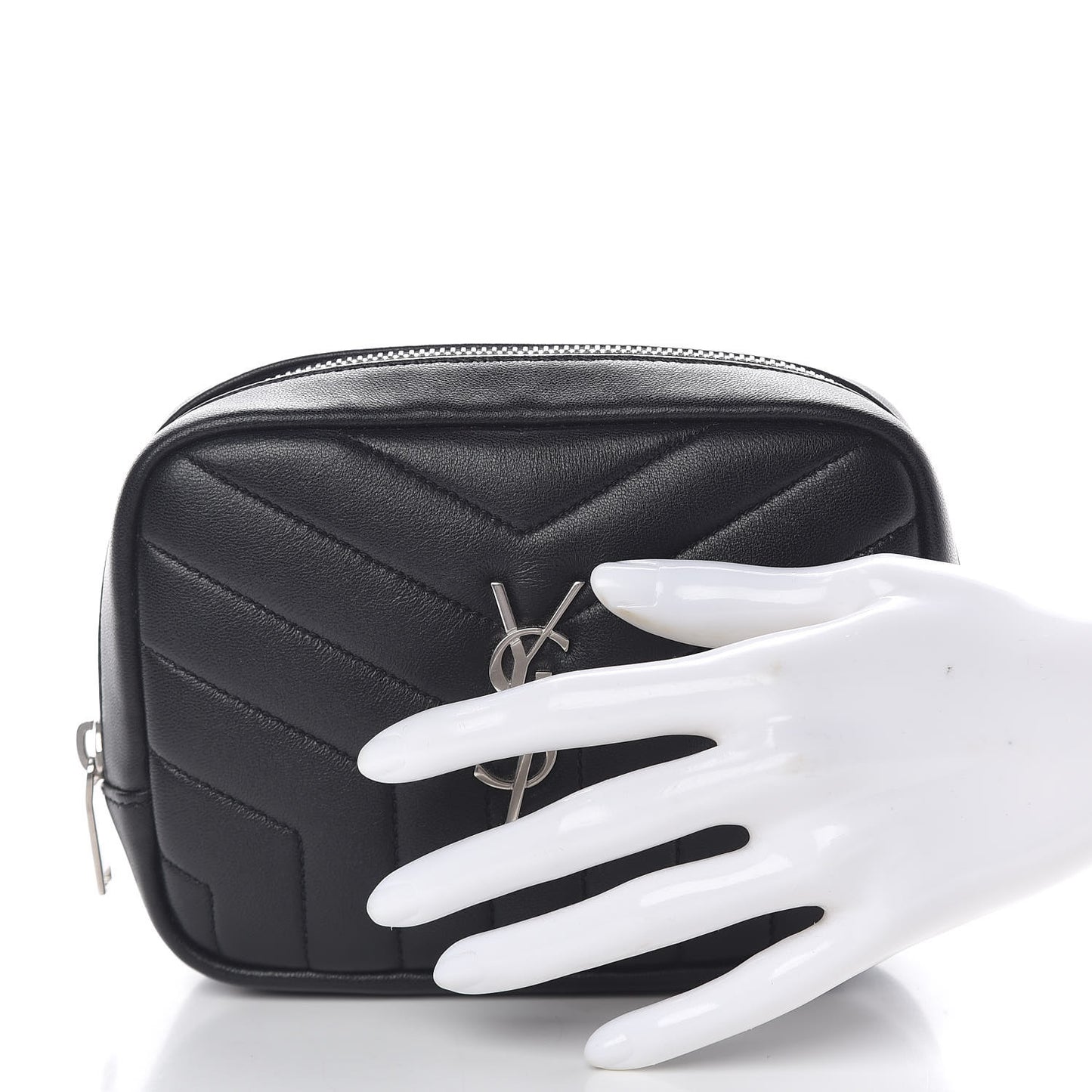 Lambskin Y Quilted Monogram Loulou Cosmetic Case Black