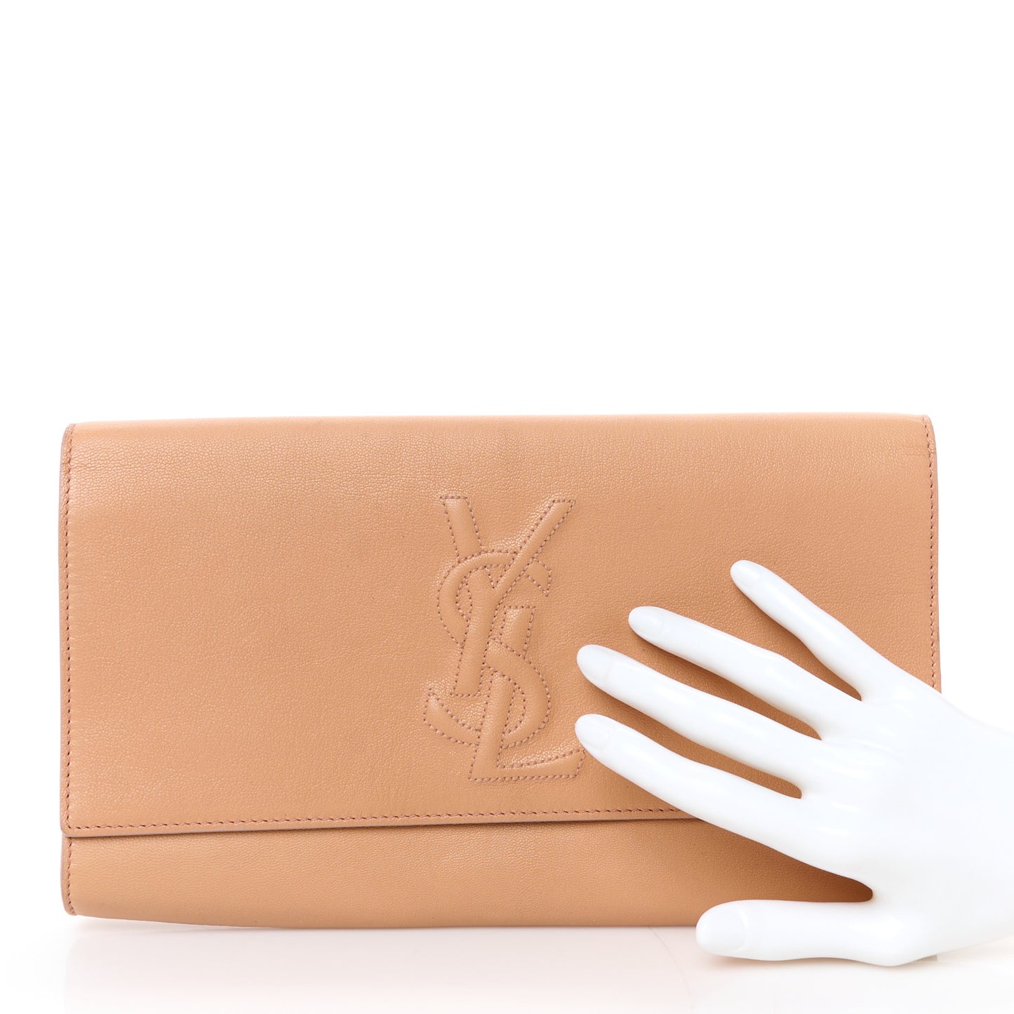 Textured Calfskin Monogram Large Belle De Jour Clutch Beige