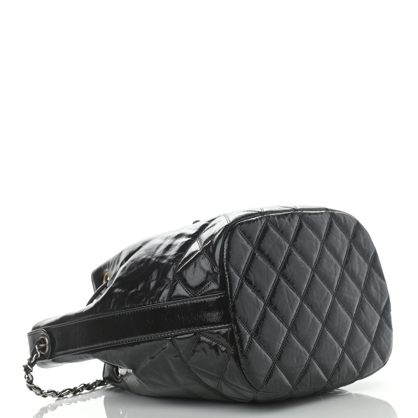 Shiny Aged Calfskin CC Chain Drawstring Bag Black