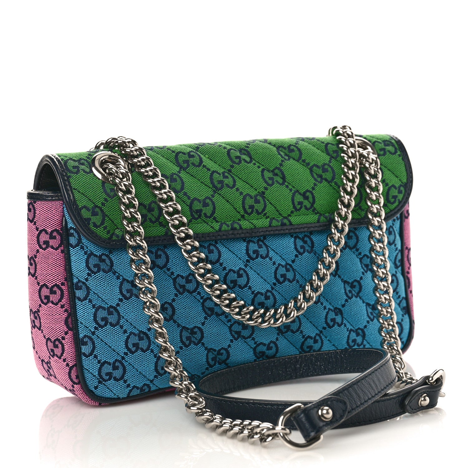 Gucci Monogram Multicolor Matelasse Diagonal Small GG Marmont Shoulder Bag Green Blue Yellow Light Blue Pink 2 of 9