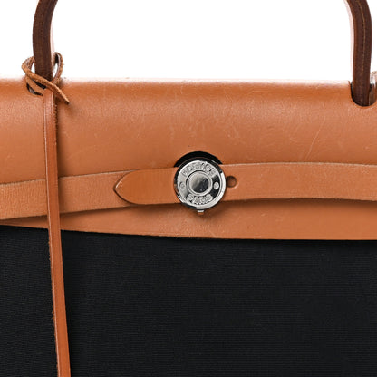 Hermes Toile Vache Calfskin Herbag 30 PM Black Natural 18 of 23