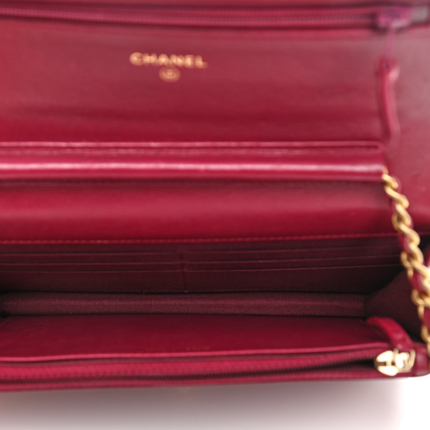 Goatskin Stitched Golden CC Wallet on Chain WOC Dark Red