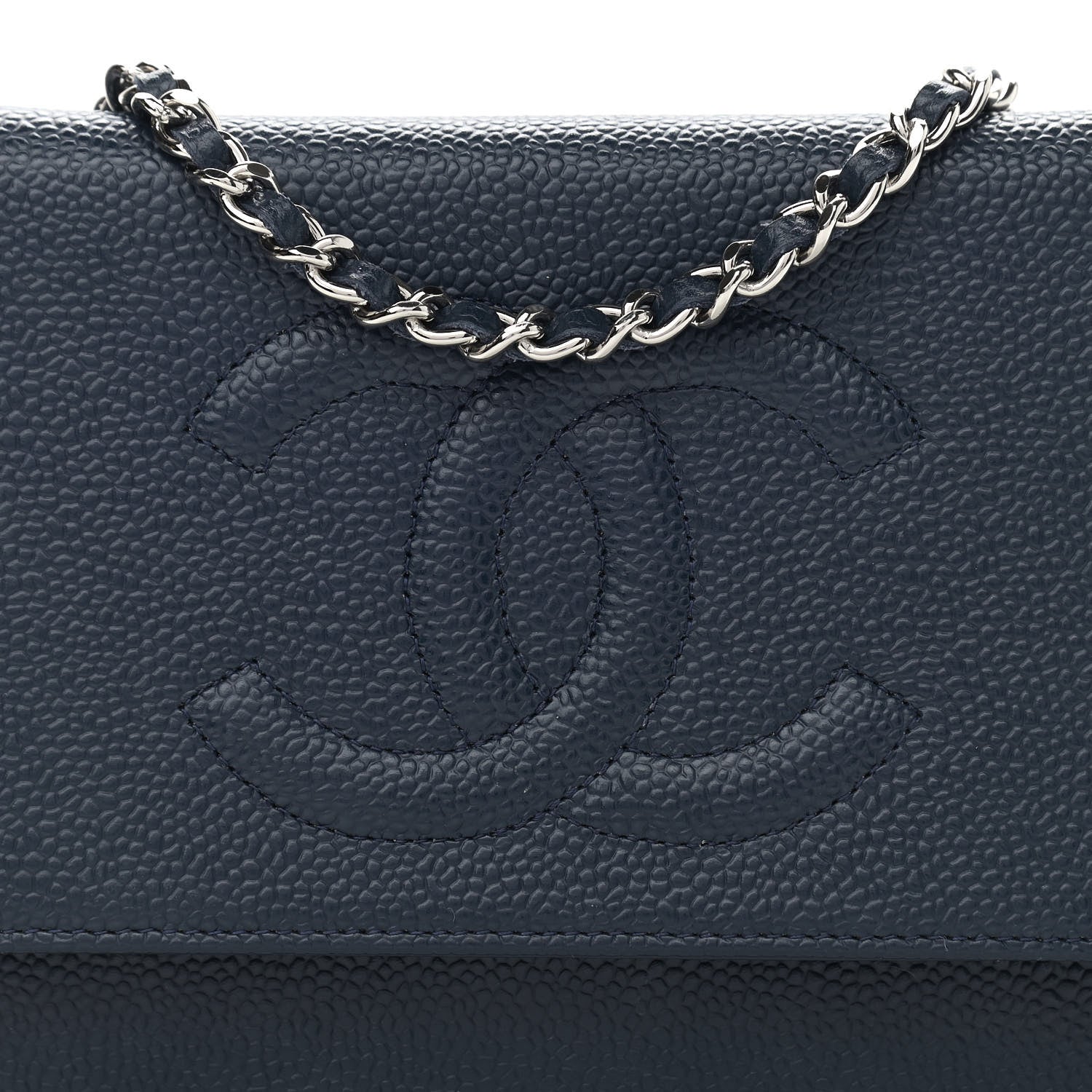 Chanel Caviar Timeless CC Wallet On Chain WOC Dark Blue 8 of 12