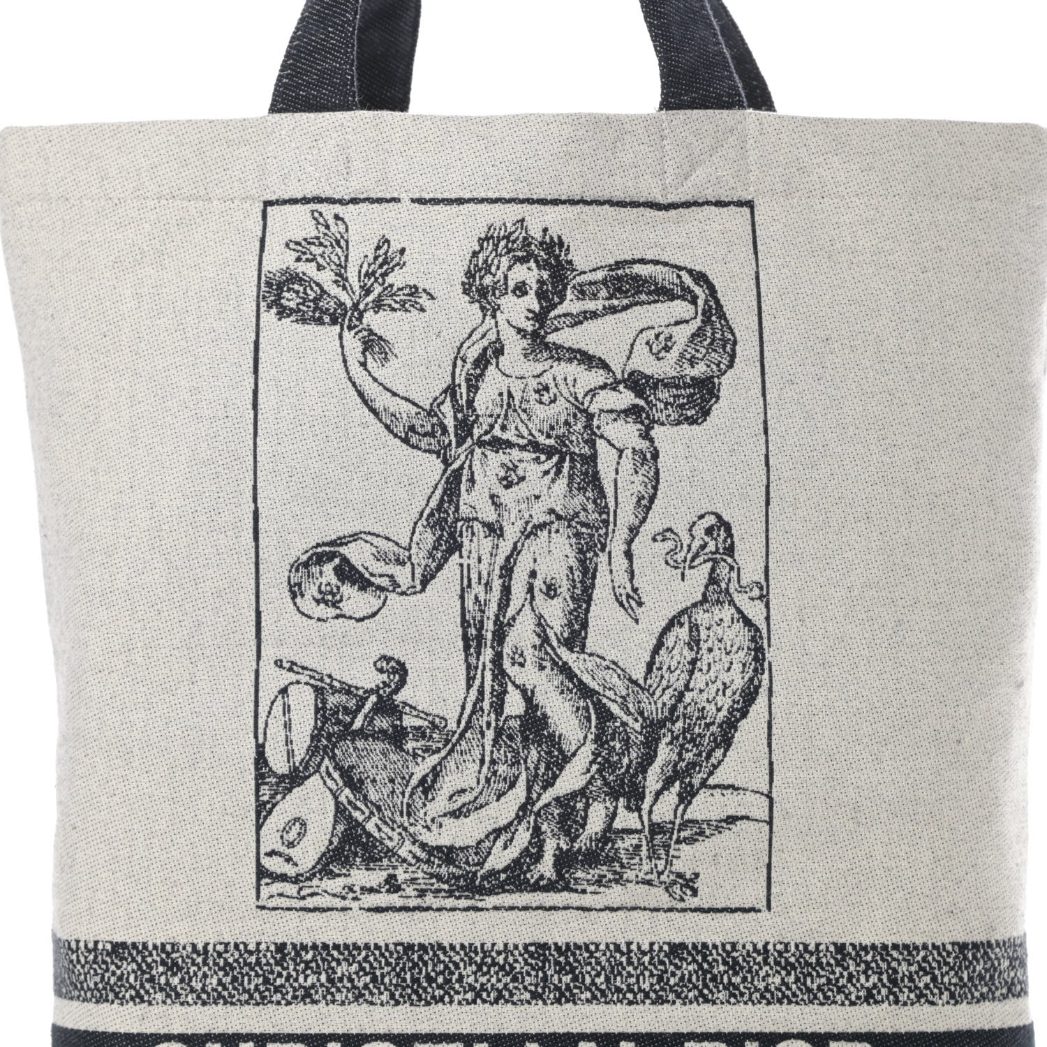 Christian Dior Canvas Print Cruise Tote Ivory Black 7 of 10