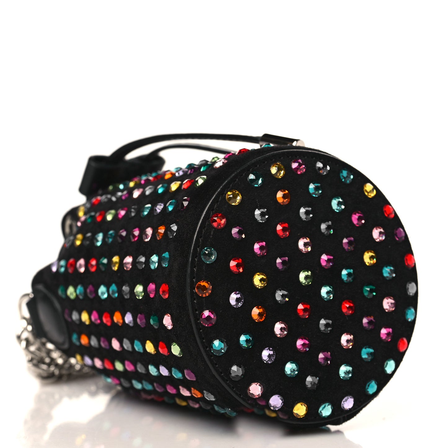Calfskin Suede Strass Mini Marie Jane Bucket Black Multicolor
