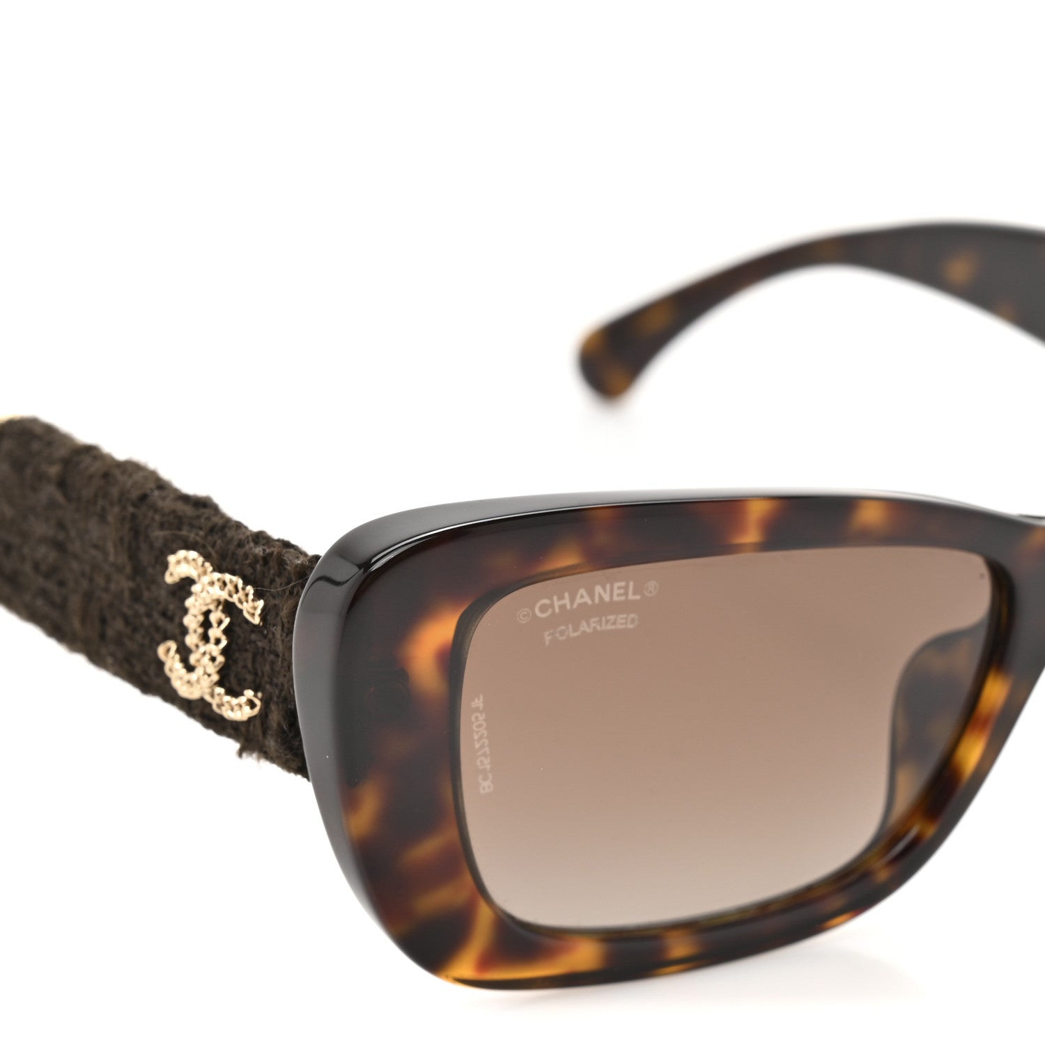 Chanel Acetate Tweed Wool CC Rectangle Sunglasses 5514 Tortoise