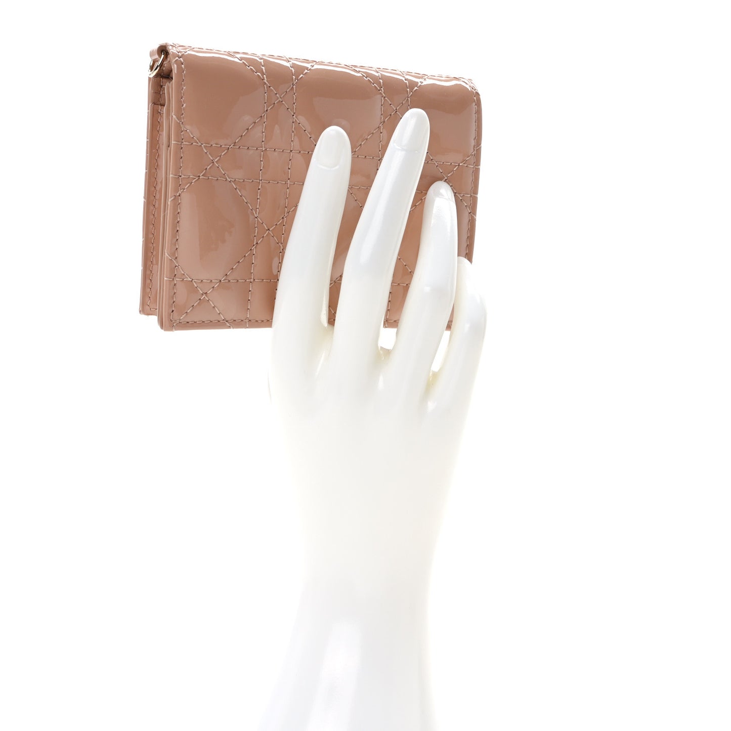 Patent Cannage Mini Lady Dior Wallet Beige