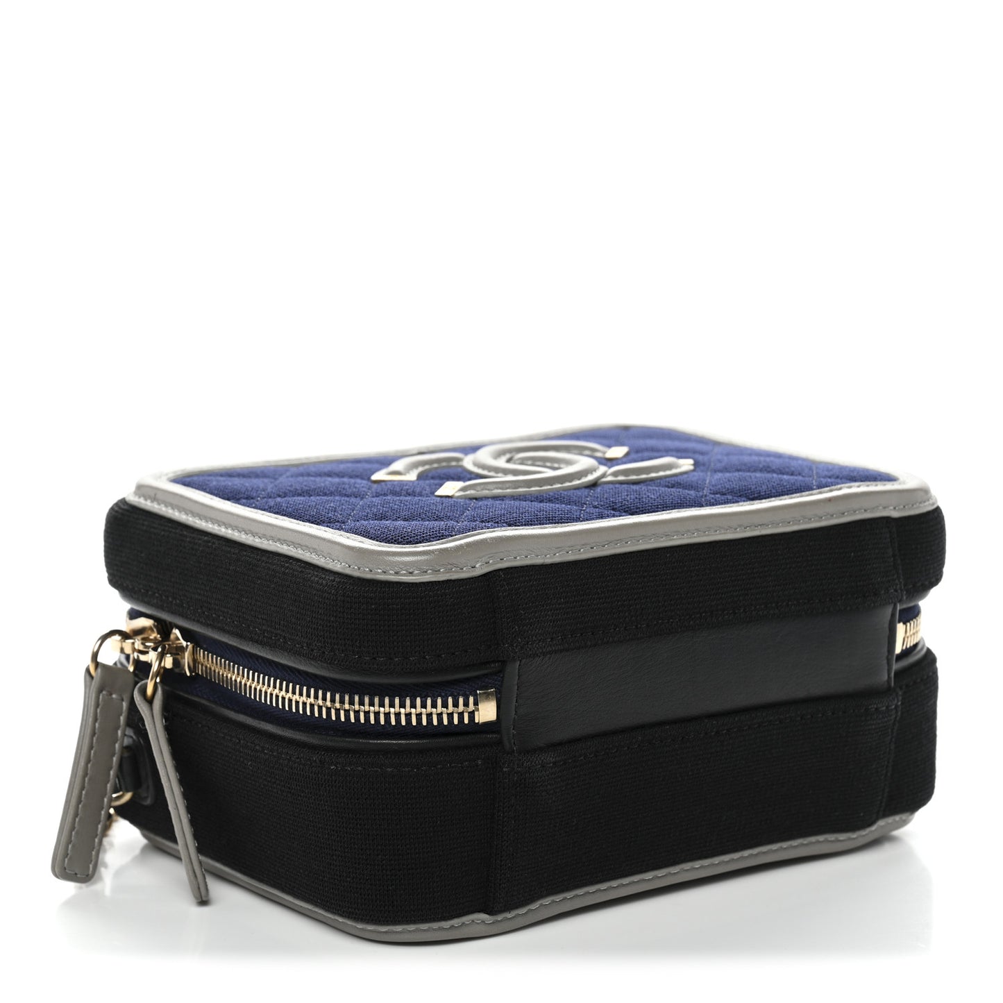 Jersey Quilted Small CC Filigree Vanity Case Blue Black Grey