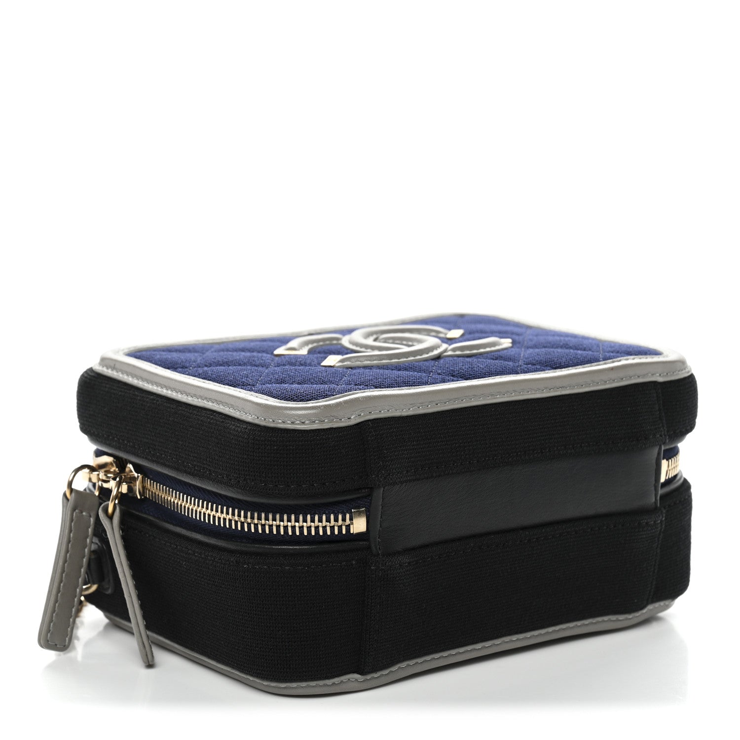 Chanel Jersey Quilted Small CC Filigree Vanity Case Blue Black Grey 4 of 10