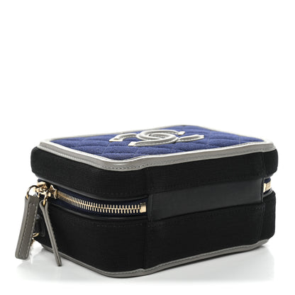 Chanel Jersey Quilted Small CC Filigree Vanity Case Blue Black Grey 4 of 10