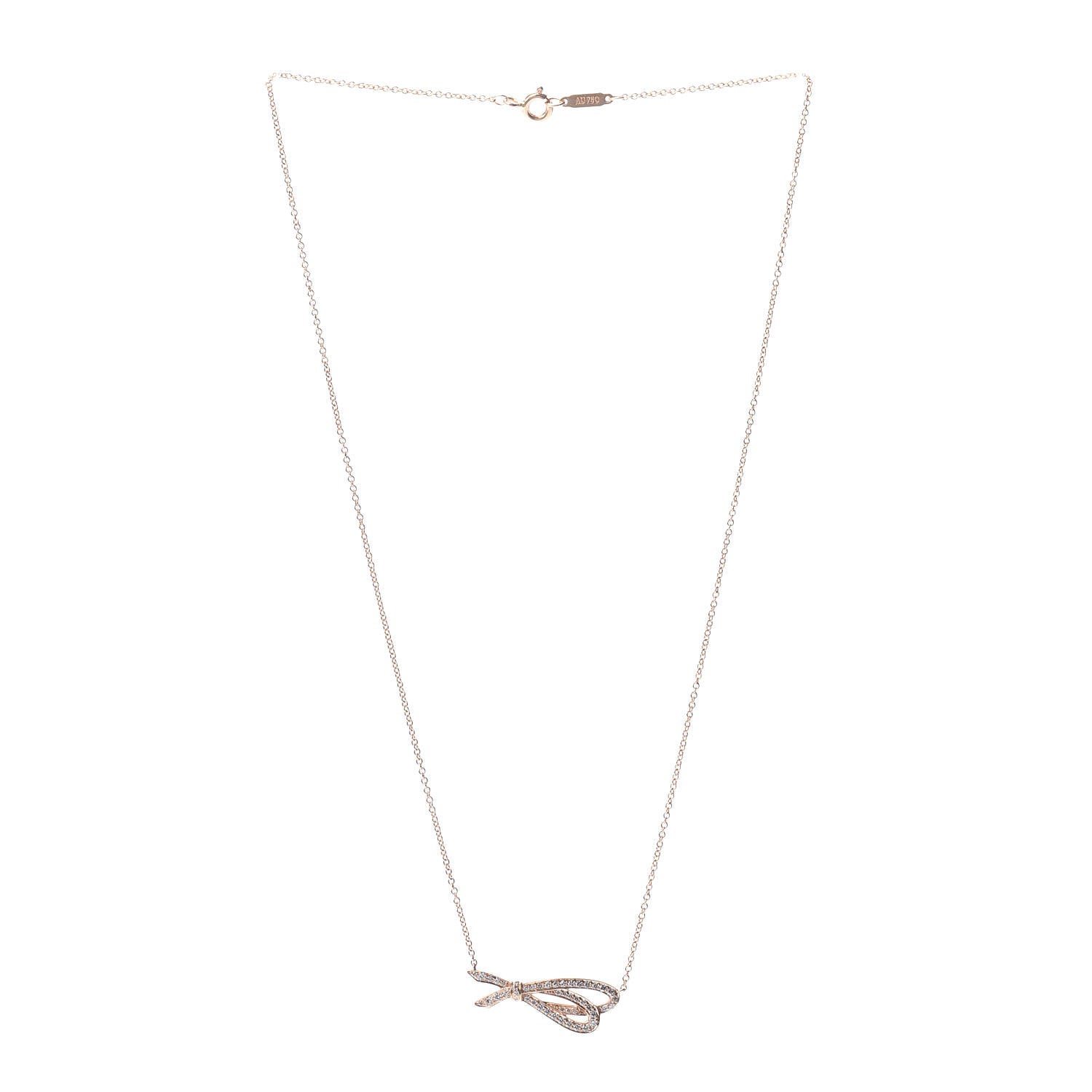 Tiffany 18K Rose Gold Diamond Bow Pendant Necklace 3 of 4