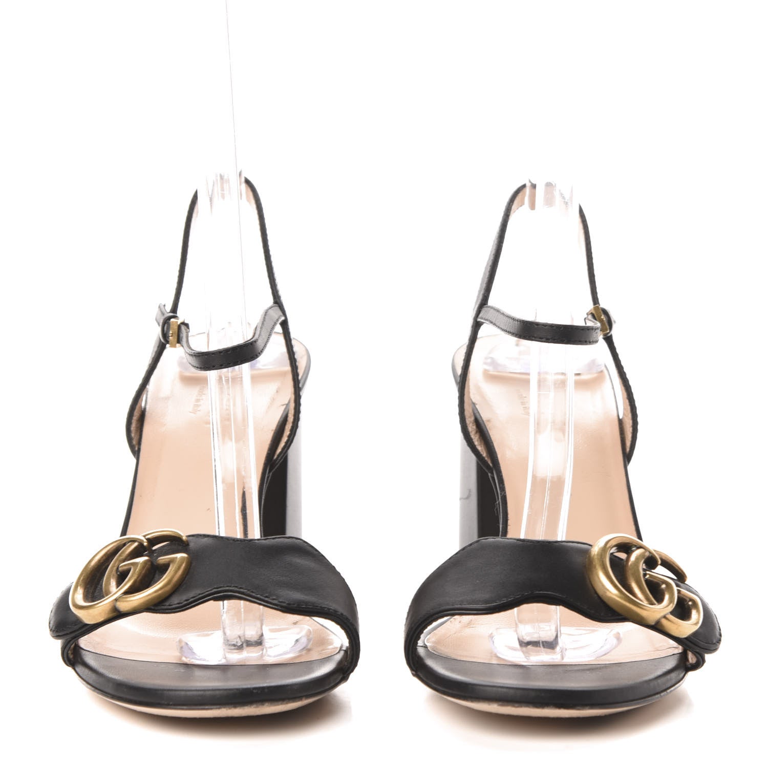 Gucci Lifford Calfskin GG Marmont Ankle Wrap 75mm Sandals 37.5 Black 2 of 9