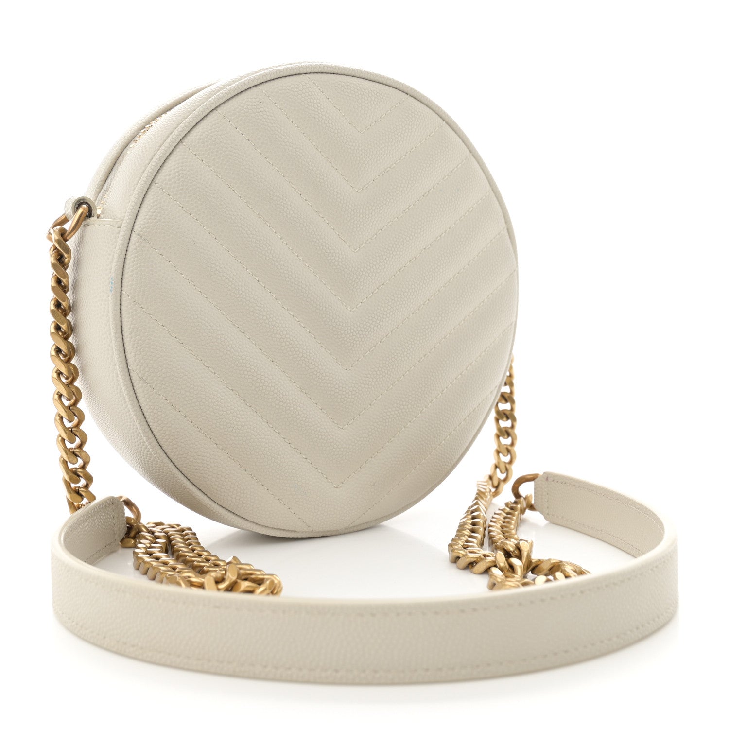 Saint Laurent Grain De Poudre Matelasse Chevron Quilted Round Vinyle Camera Bag Blanc Vintage 3 of 12