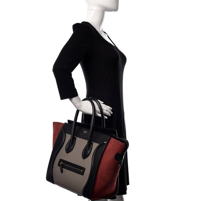 Celine Bullhide Calfskin Suede Mini Tri-Color Luggage Dark Ruby 2 of 20