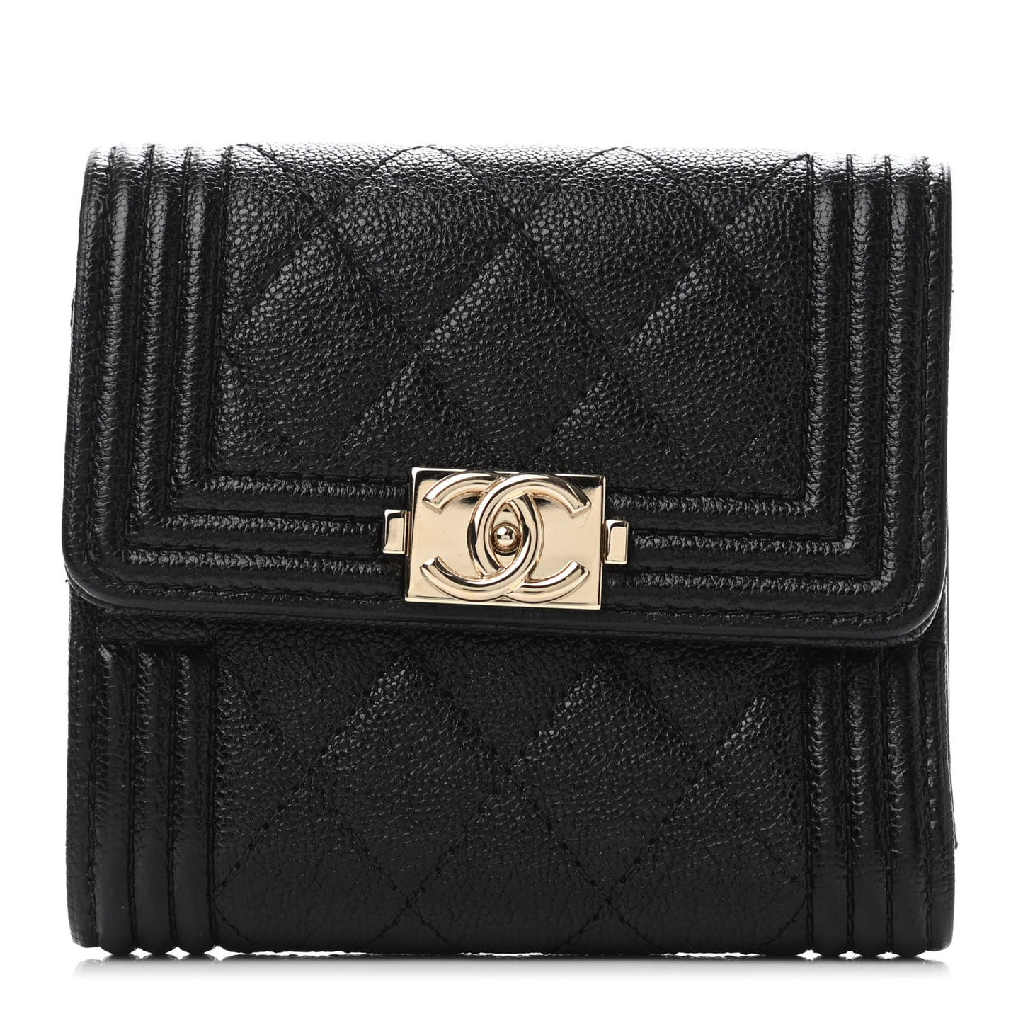 Caviar Quilted Compact Boy Wallet Black