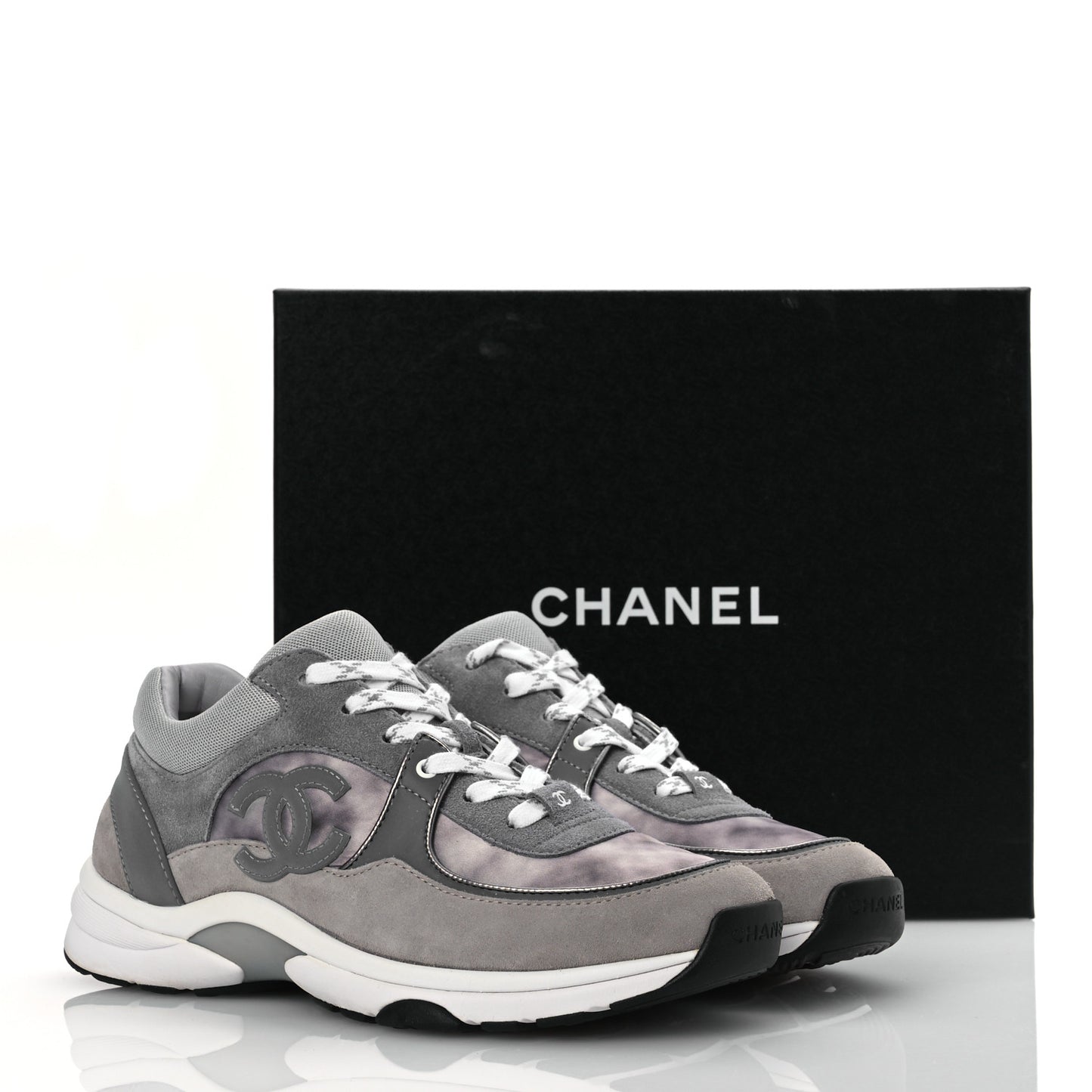 Fabric Suede Calfskin CC Sneakers 40 Dark Grey Grey