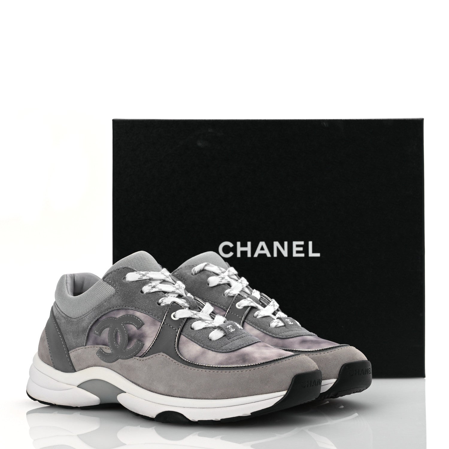 Chanel Fabric Suede Calfskin CC Sneakers 40 Dark Grey Grey 11 of 11